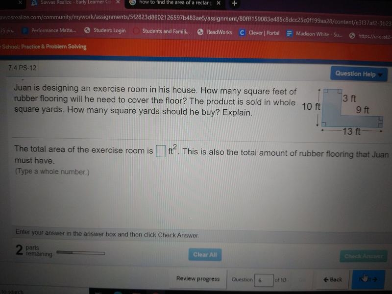 7.4.PS-12 Question Help 아 Juan is designing an exercise room in his house. How many-example-1