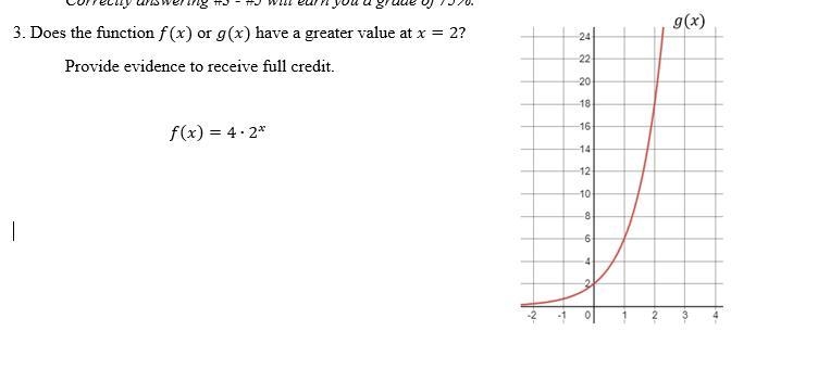 Does the function f(x) or g(x) have a greater value at x=2? f(x)=4∙2^x-example-2