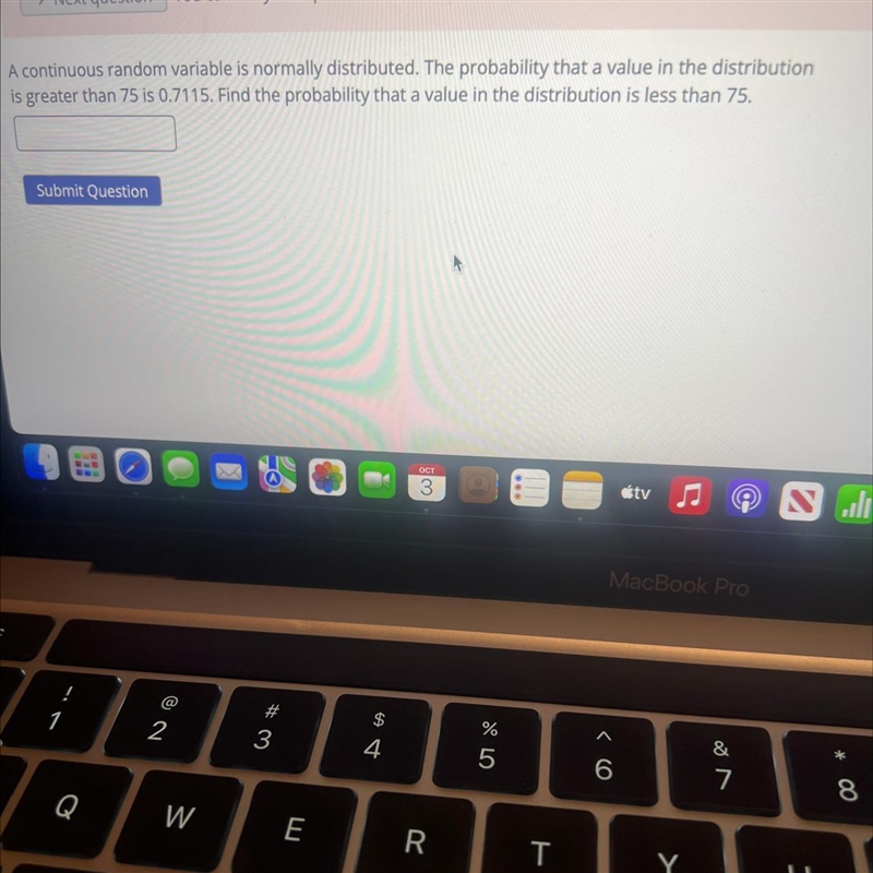 Find the probability that a value in the distribution is less than 75-example-1