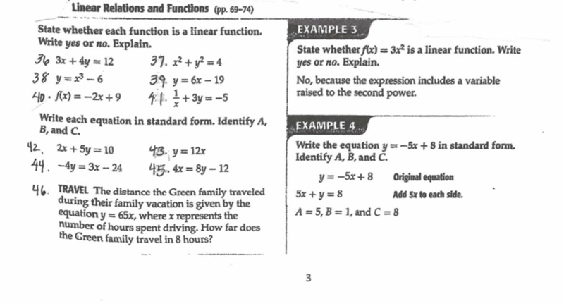 State whether each function is a linear function. Write yes or no. Explain Question-example-1