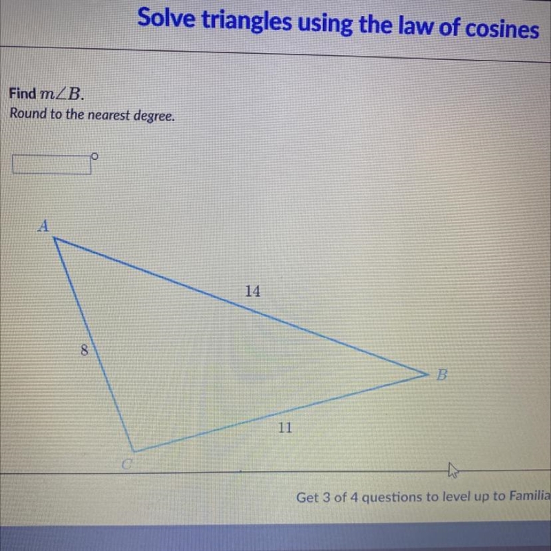 Solving triangles using the law of cosines . Find m-example-1