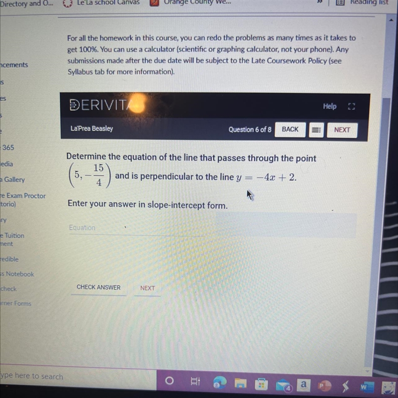 Determine the equation of the line that passes through the point15and is perpendicular-example-1