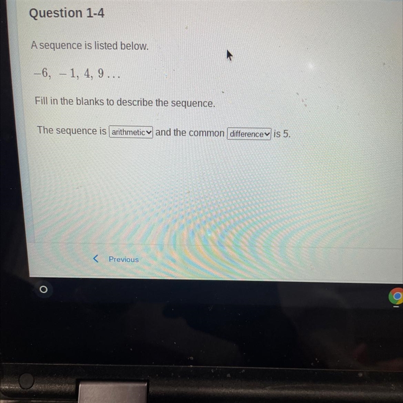 The sequence is arithmetic or geometric and the common difference or ratio is 5.-example-1