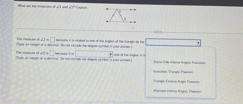 What are the measures of 21 and Z2? Explain. I need help please help me-example-1