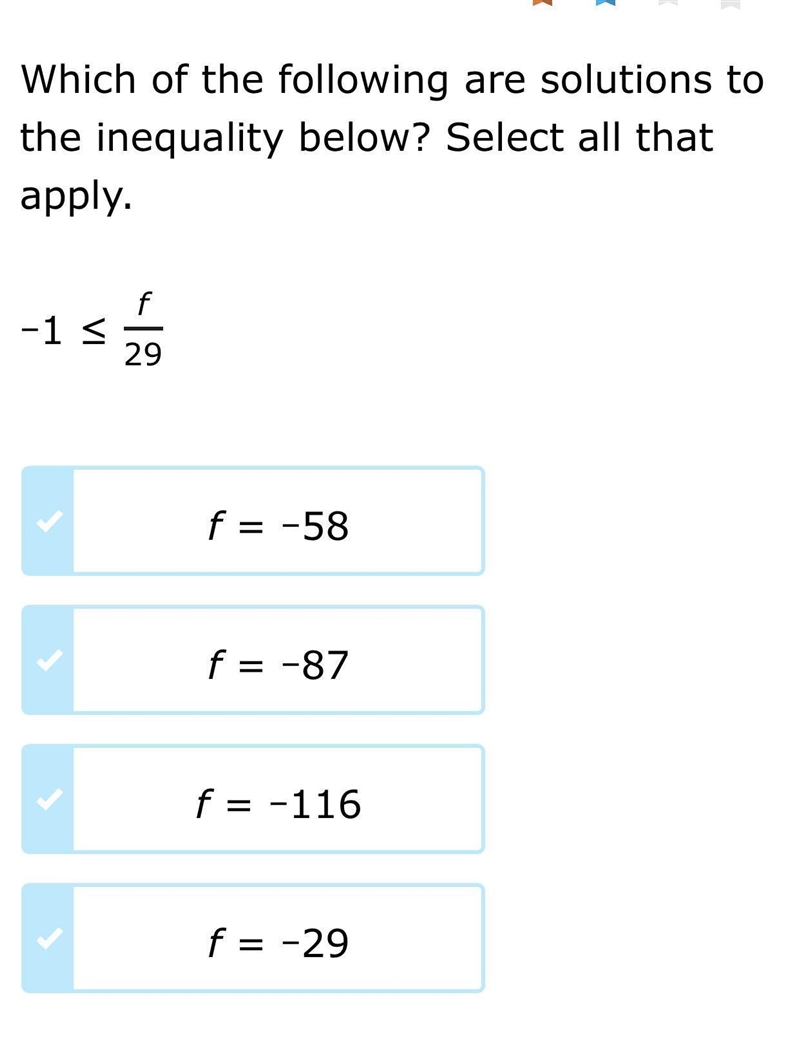 Which of the following are solutions to the inequality below? Select all that apply-example-1