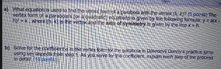 solve for coefficient a in vertex from for the parabola in daredevil Danny's practice-example-1