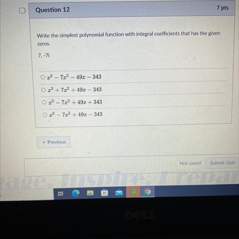 Write the simplest polynomial function with integral coefficients that has the give-example-1