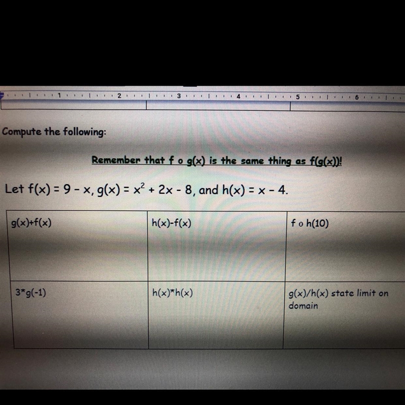 Let f(x) = 9 - x, g (x) = x*2 + 2x - 8, and h (x) = x - 4-example-1