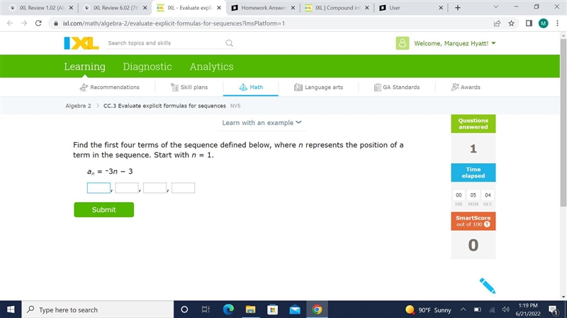 Find the first four terms of the sequence defined below, where n represents the position-example-1