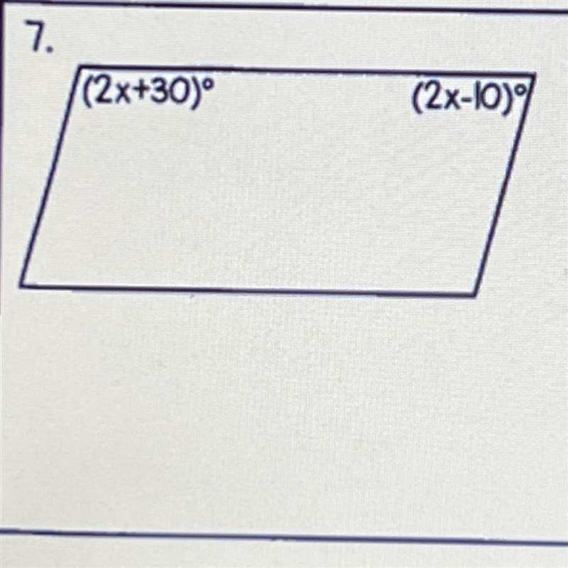 Solve for x. then find the missing piece(s) of the parallelogram for #7-example-1