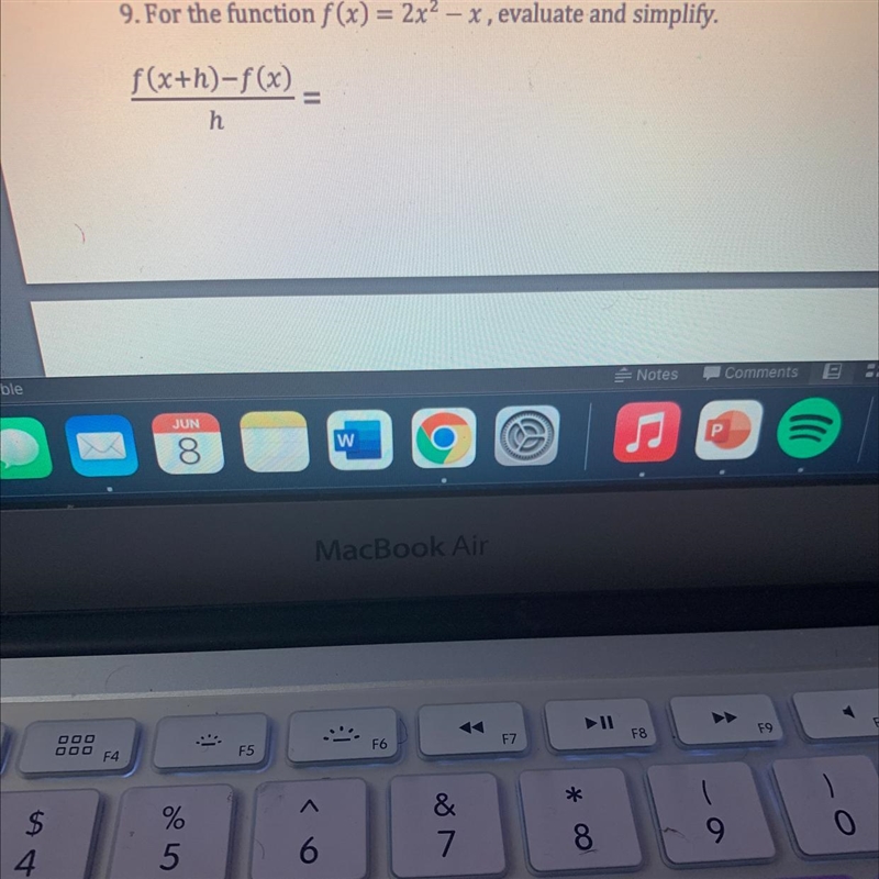 For the functions f(x)= 2x ^2 -x , evaluate and simplify equation below-example-1