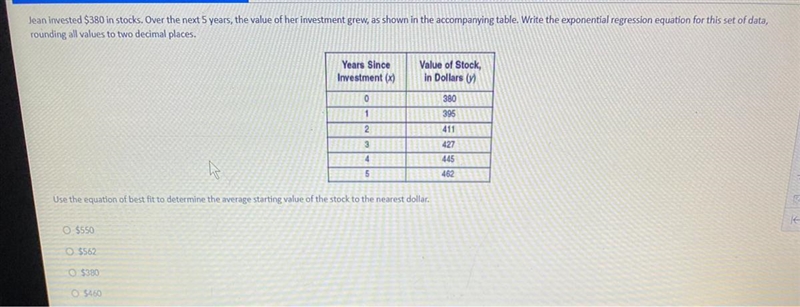 Use the equation of best fit to determine the average starting value of the stock-example-1