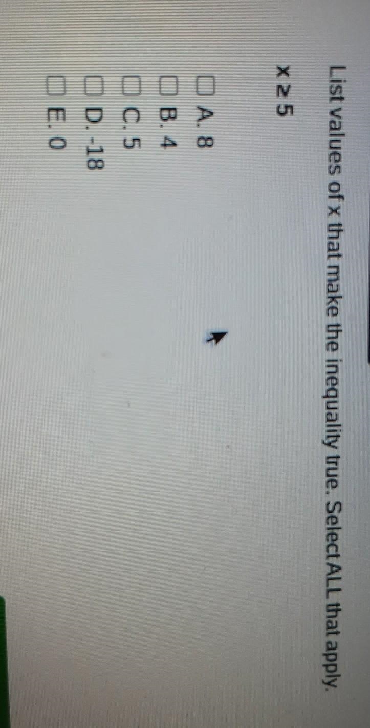 List the values of X that make the inequality true. Select all that apply.-example-1
