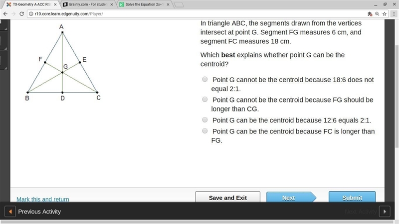 In triangle ABC, the segments drawn from the vertices intersect at point G. Segment-example-1