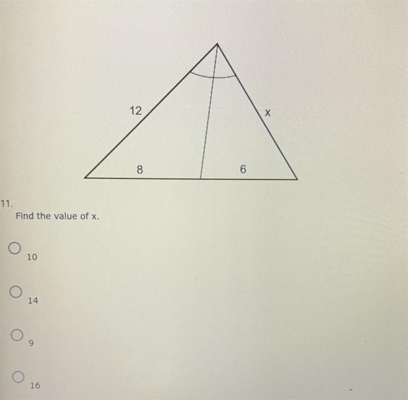 Find The Value of X A. 10 B. 14 C. 9 D. 16-example-1