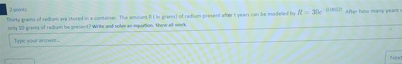 How many years will only 10 G of radium be present-example-1