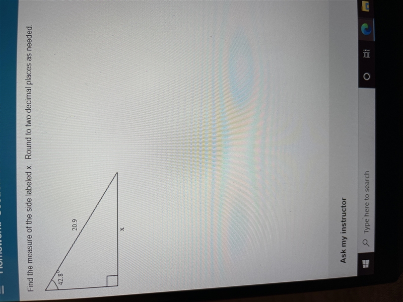 Find the measure of the side labeled x. Round to two decimal places as needed.-example-1