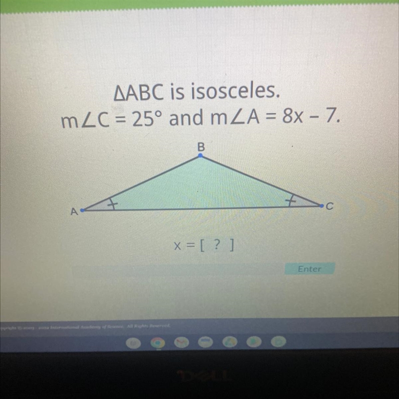 ABC is isosceles. m X = [?] please help!!-example-1