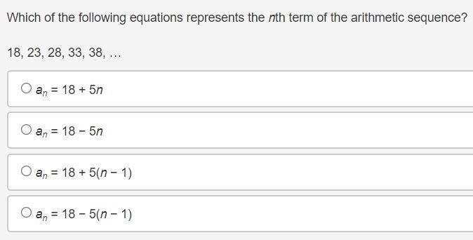 Which of the following equations represents the nth term of the arithmetic sequence-example-1