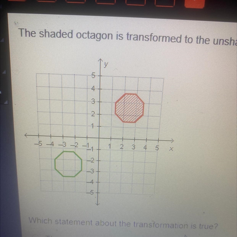 which statement about the transformation is true? A. the unshaded octagon is a reflection-example-1