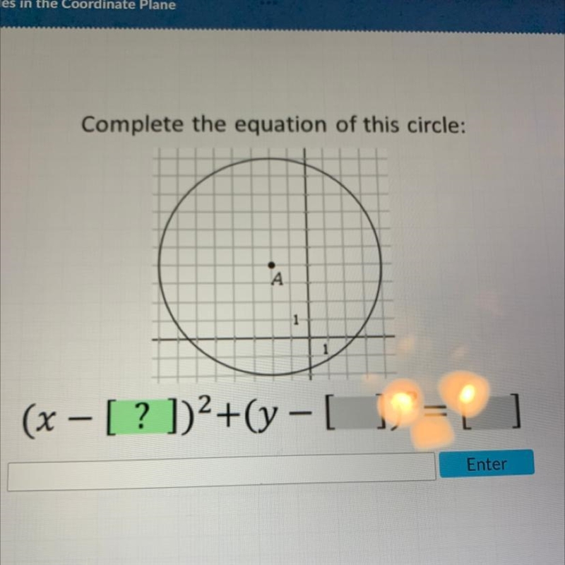 Complete the equation of this circle: (x − [?])²+(y - [ ])²=[ ]-example-1