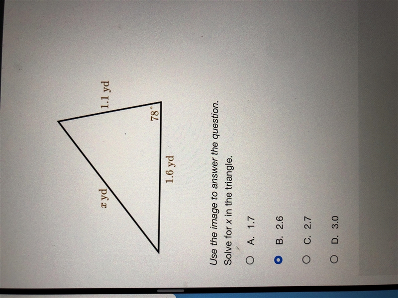 Solve for x in the triangle.-example-1