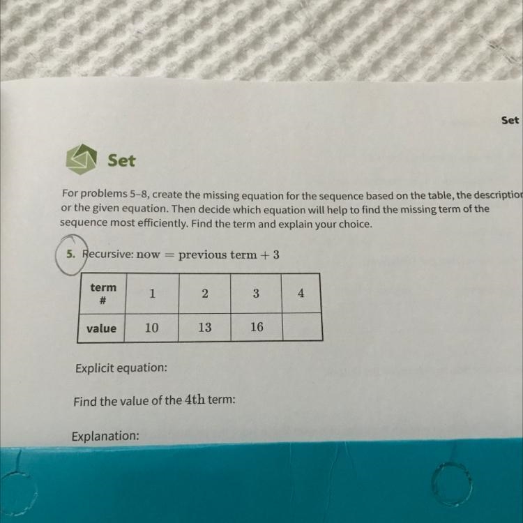 Create the missing equation for the sequence based on the table the description or-example-1