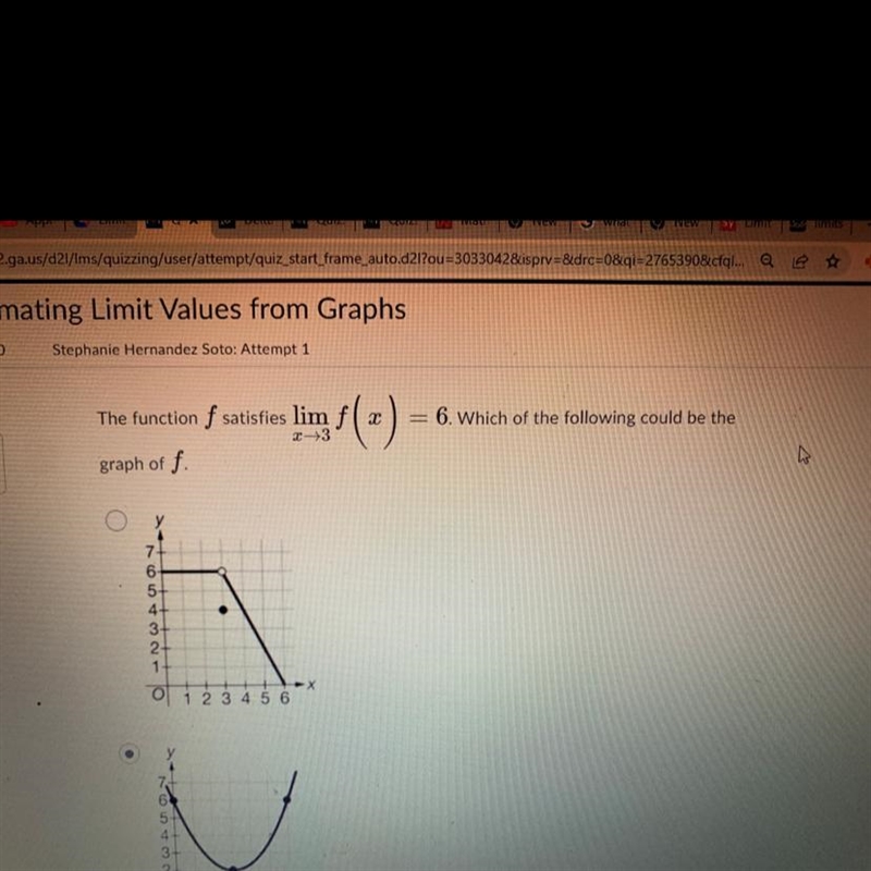 The function f satisfies lim f(x) =6 which of the following could be graph of f-example-1