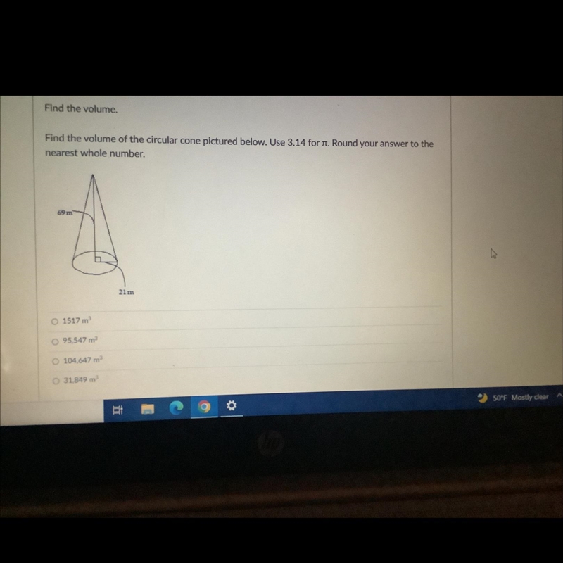 Find the volume of the circular cone picture below use 3.14 for pie. round your answer-example-1