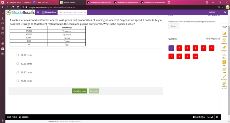 A contest at a fast food restaurant offered cash prizes and probabilities of winning-example-1