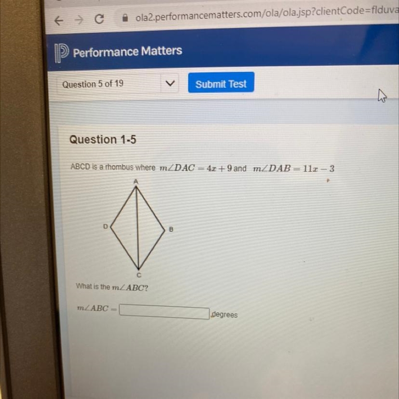 ABCD is a momous where mZDAC = 47+9 and mZDAB=112 - 3 B C What is the m2ABC? MZABC-example-1