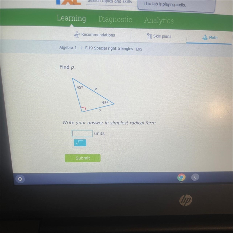 Find p write your answer in simplest radical form-example-1