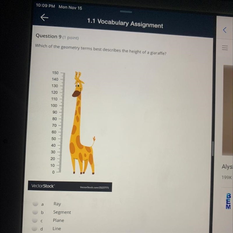 Which of the geometry terms best describe the height of a giraffe?-example-1