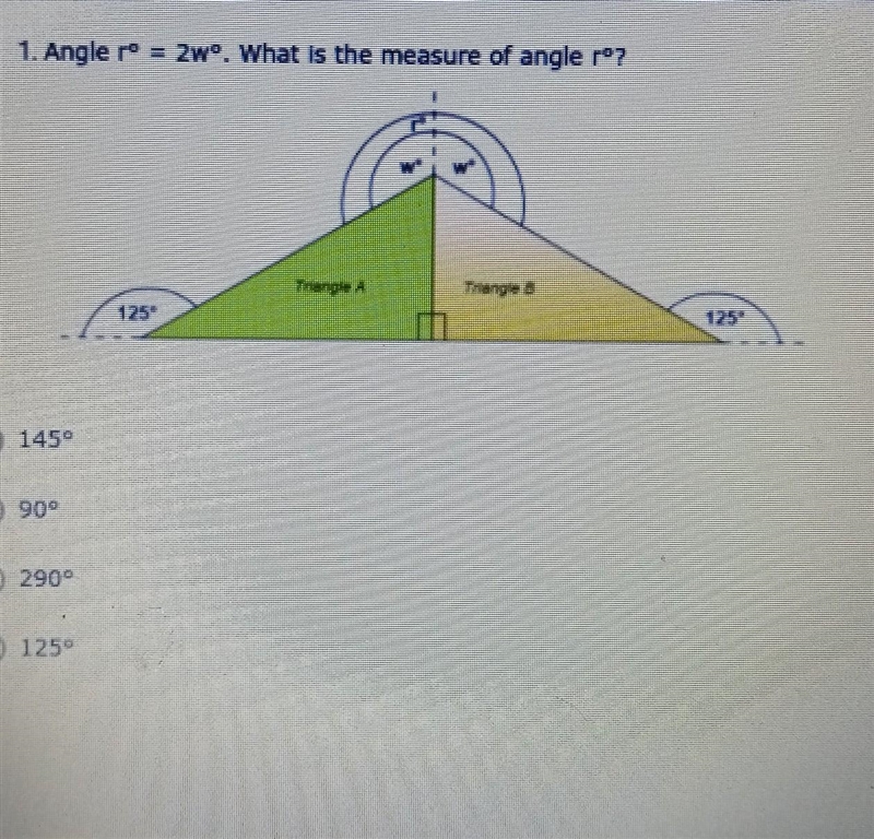 1. Angle rº = Zwº. What is the measure of angle rº?​-example-1