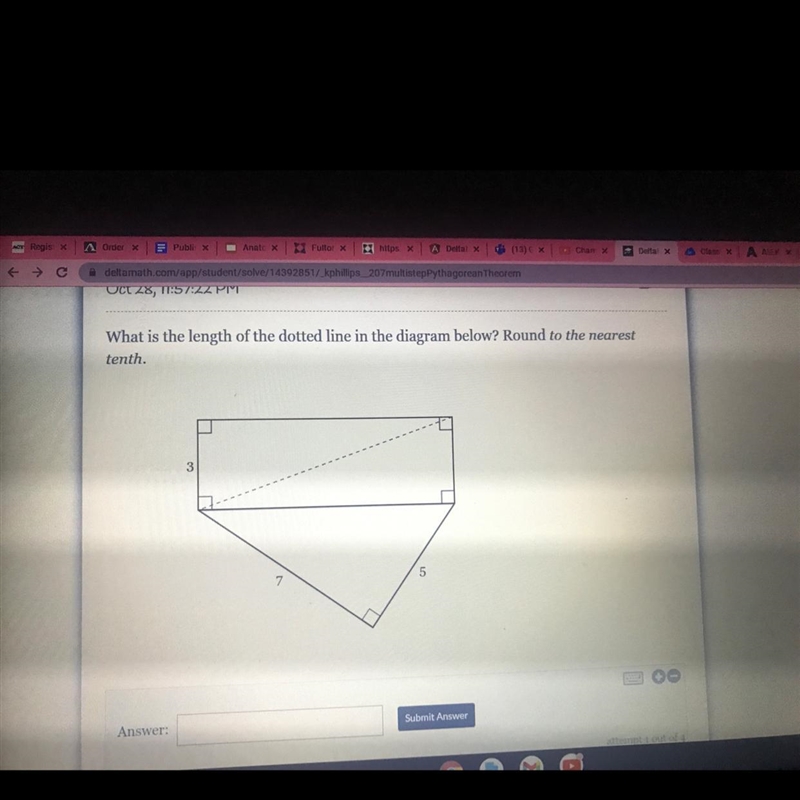 What is the length of the dotted line in the diagram below? Round to the nearesttenth-example-1