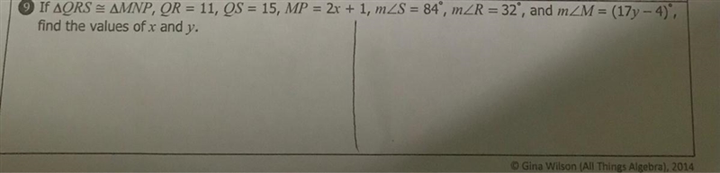 IF AQRS = AMNP, OR = 11, QS = 15, MP = 2x + 1, mZS = 84, mZR = 32', and mZM = (17y-example-1