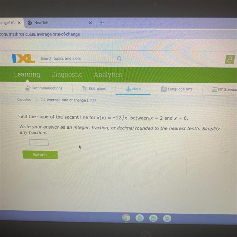 Find the slope of the secant line for k(x) = -12 SQRT x between x = 2 and x= 6-example-1