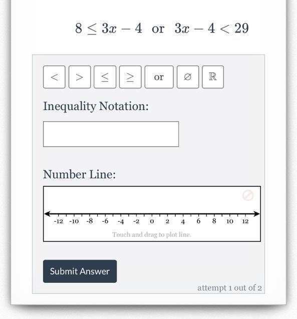 8 < 3x - 4 or 3x - 4 < 29-example-1