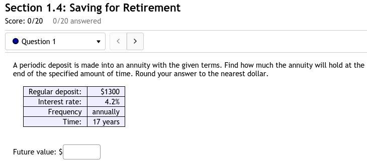 A periodic deposit is made into an annuity with the given terms. Find how much the-example-1