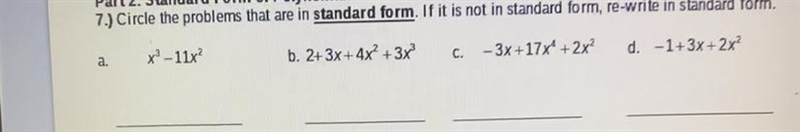 Circle the problems that are in standard form. If it is not in standard form,re-write-example-1