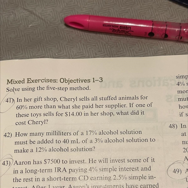 Solve using the five-step method.41 In her gift shop, Cheryl sells all stuffed animals-example-1