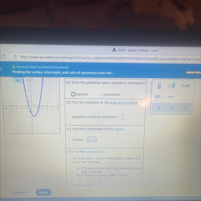 Use the graph of the parabola to fill in the table .-example-1