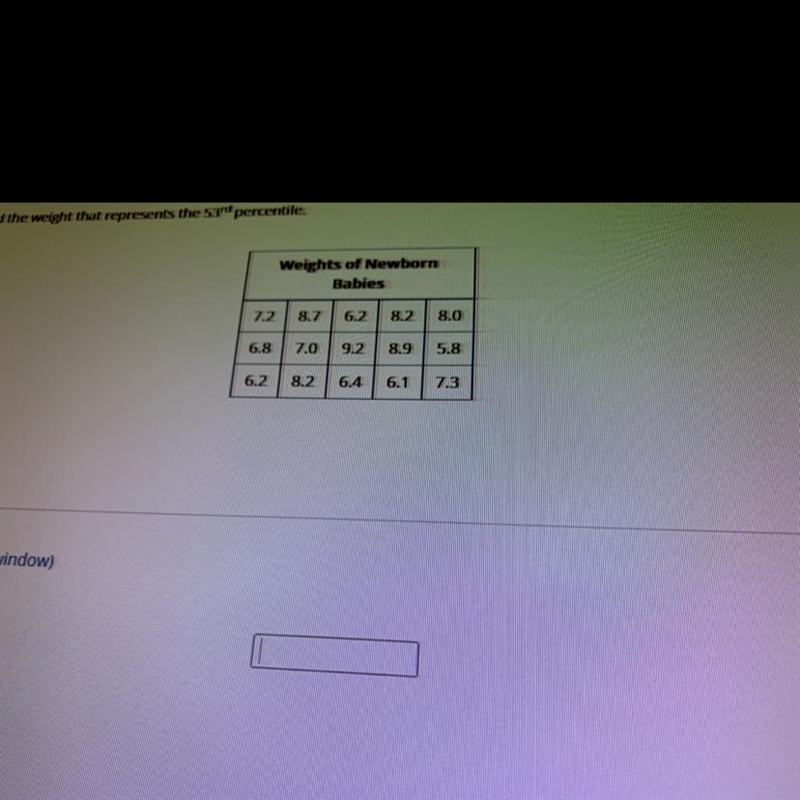 Given the following data find the weight that represents the 53rd percentile-example-1