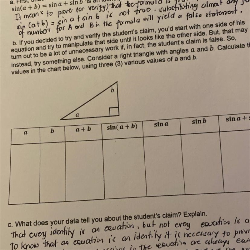 Pls answer the b. What is the three various values of a and b-example-1