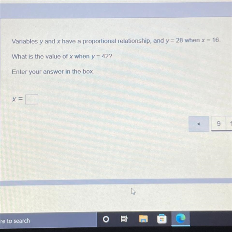 Variables y and x have a proportional relationship, and y = 28 when x = 16. What is-example-1