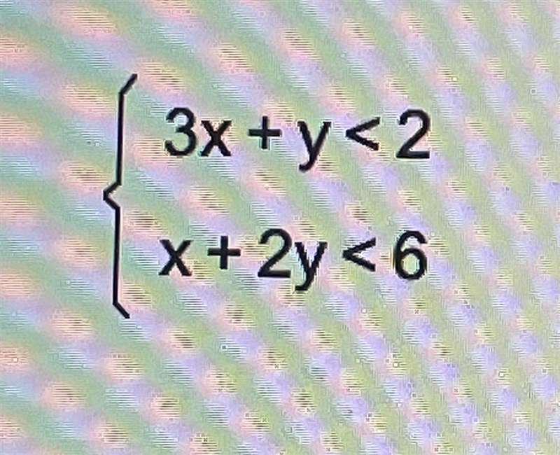 Can someone solve please 3x+y<2 x+2<6-example-1