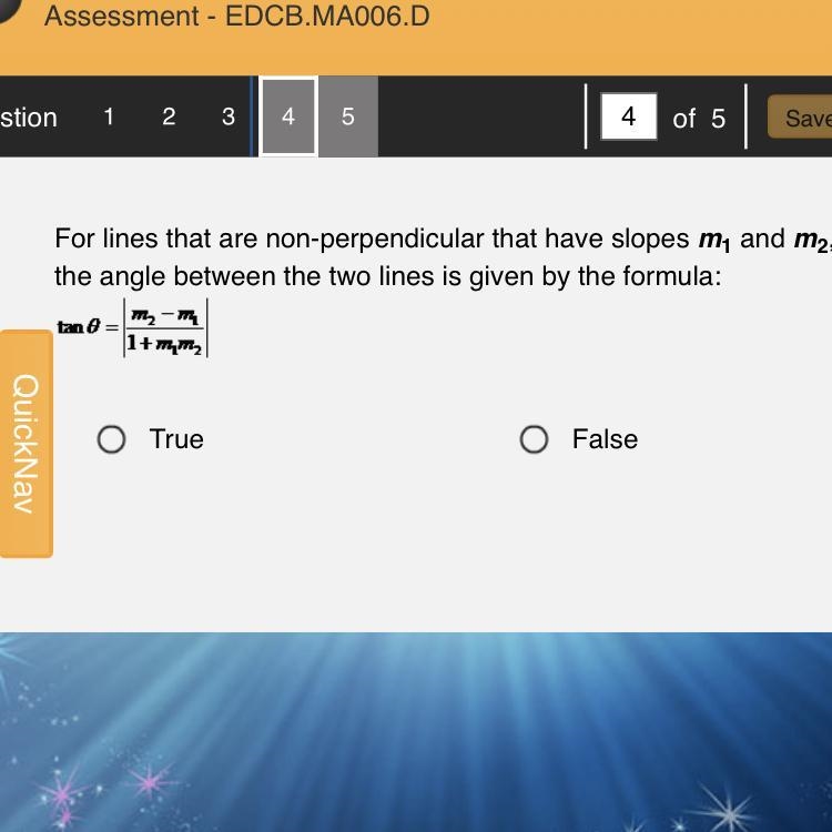 For lines that are non-perpendicular that have slopes m1 and m2, the angle between-example-1