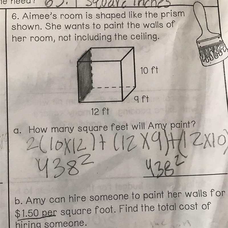 B. Amy can hire someone to paint her walls for $1.50 per square foot. Find the total-example-1