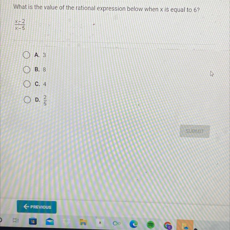 What is the value of the rational expression below when x is equal to 6?-example-1