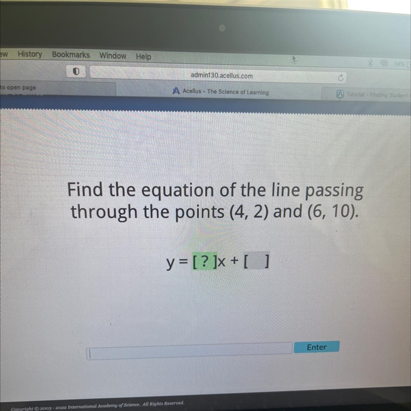 Find the equation of the line passing through the points(4,2) and (6,10)-example-1